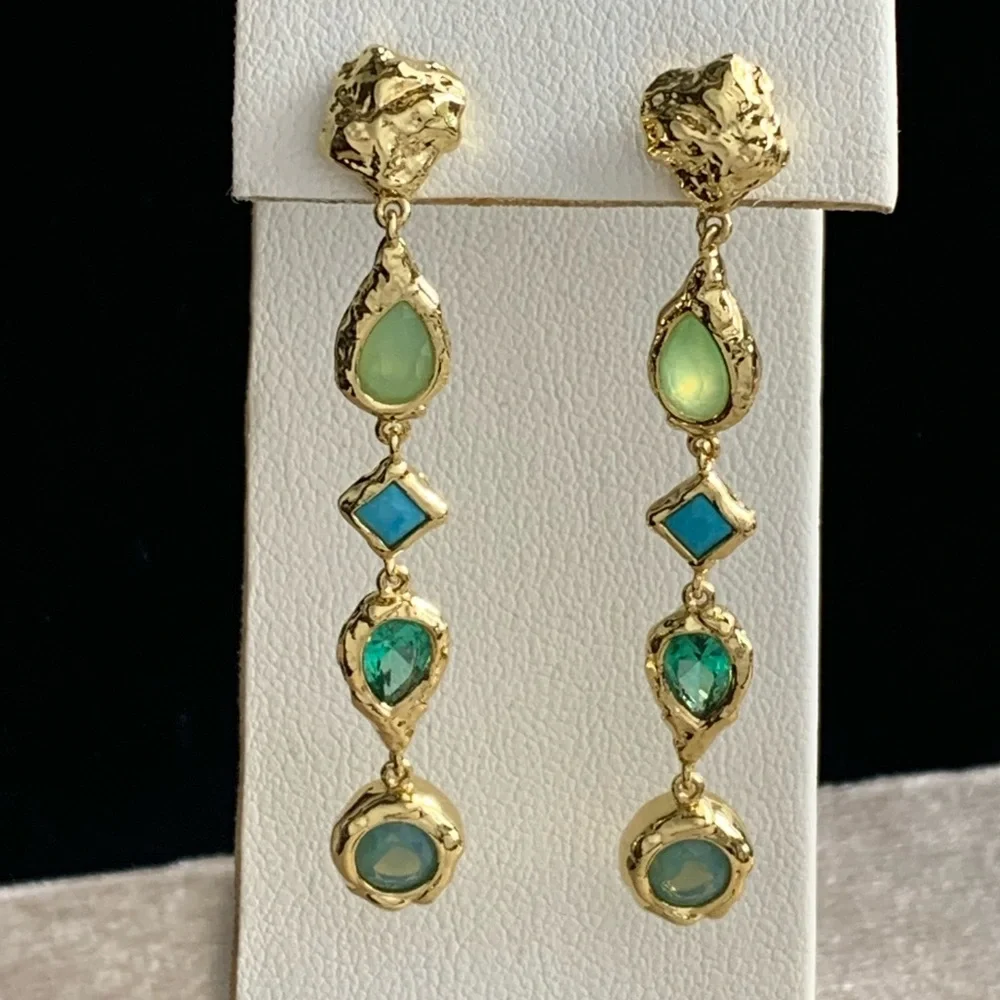 ALEXIS BITTAR Set of 3 Asterales Gold Green Blue Nanogem Crystal Cuff Bracelets